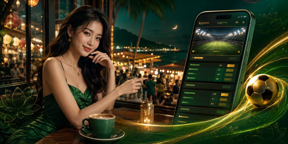 Người dùng tại Phú Quốc trải nghiệm casino trực tuyến trên điện thoại trong quán cà phê ven biển